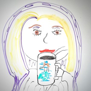 Backstage Pass features the first appearance of Rebecca Burton's nemesis Sparkle, as drawn by Chris Garrison and sipping from a Rebecca Mermaid Mug